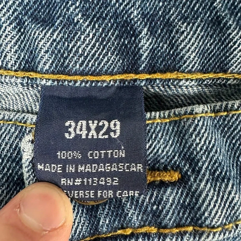 RK Brand Mens 34 Blue Denim Carpenter Shorts Raw Hem Distressed Workwear Cut Off